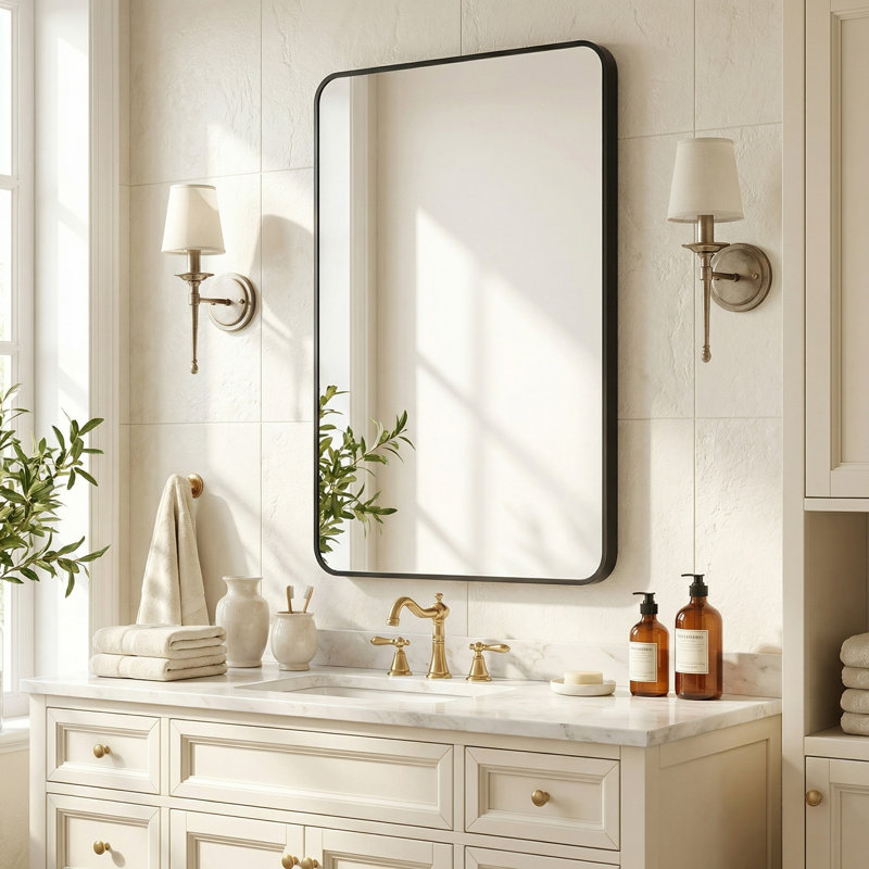 Miroir mural rectangulaire en aluminium, Black, 24'' x 36"
