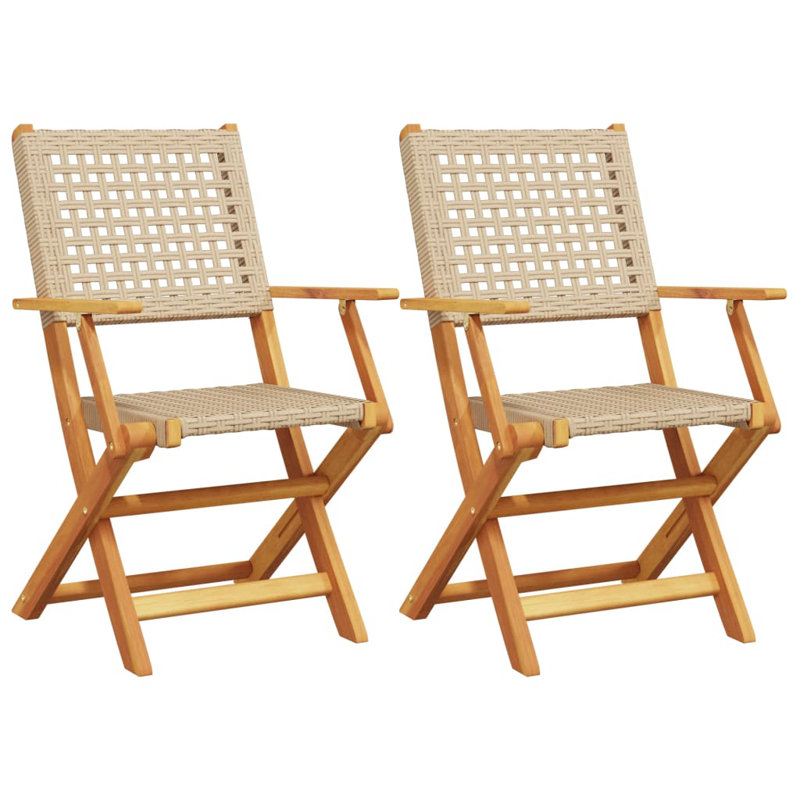 22-3 Wicker/Rattan Garden Chair With Cushion Folding Chair Set, Beige
