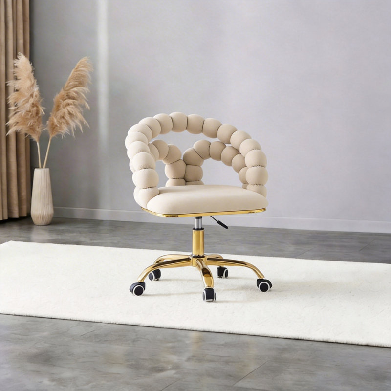 Chaise rembourrée en velours moelleux avec roulettes dorées - Chaise d'appoint ergonomique rembourrée pour le salon, le bureau et la coiffeuse