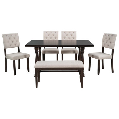 Ensemble 6 pièces de table et chaises de salle à manger avec pieds de forme spéciale et dossiers et coussins recouverts de mousse pour la salle à manger