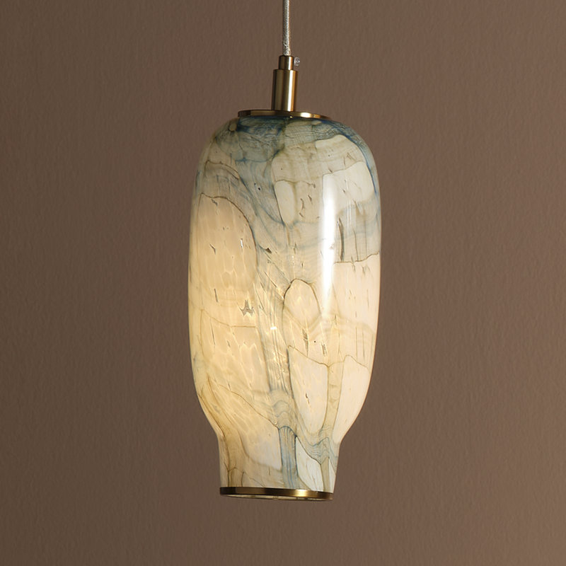 Helen Pendant In Pale Blue Glass, 15.5"H x 6.75"W x 6.75”D