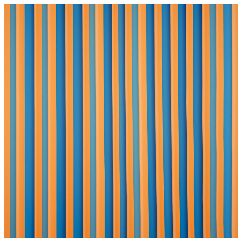 Tapis de bain orange à rayures bleues, 34in W x 21in L