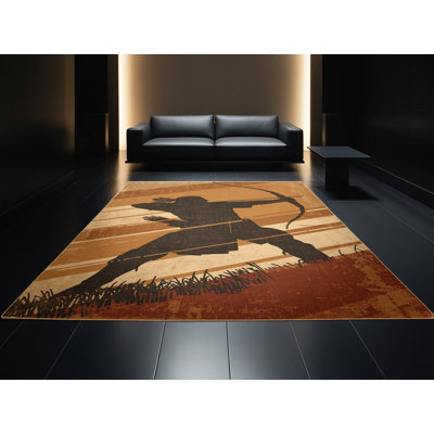 Soft Plush Arce Buffalo Hunter Warrior Rustic Vintage Look Area Rug in Brown – LightBrown Binding