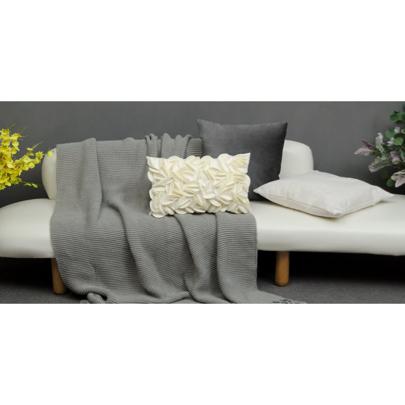 Housse de coussin brodée, Rectangle H 12 po x l 20 po, Crème - toile et suède