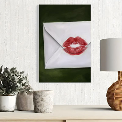 1pc Framed Canvas Wall Art Prints Poster, Red Lip Print, White Envelope, Realism Style Art Posters Canvas Print Painting for Living Room Bedroom Office Bathroom Dorm Home Decor, Ready To Hang