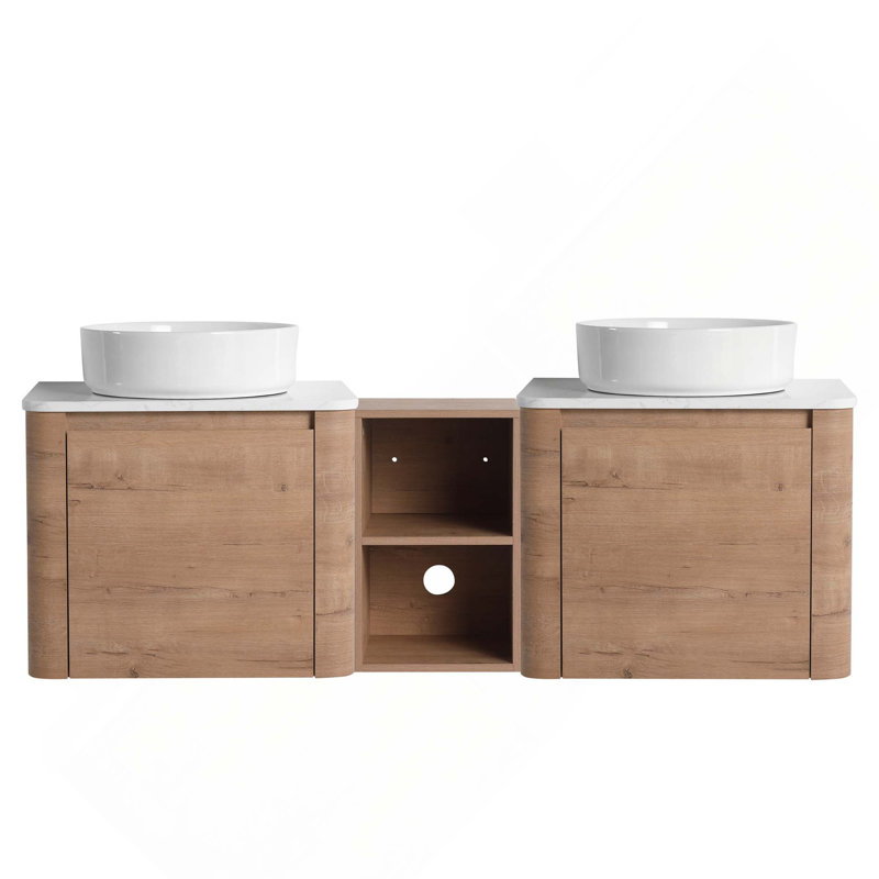 Meuble-lavabo mural 60 po avec lavabo d'art en céramique et 1 tablette de rangement, porte à fermeture en douceur, 60", Blanc