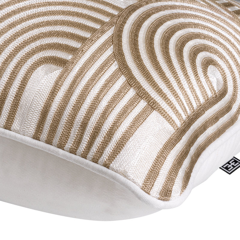 Abacas Embroidered Rayon/Viscose Throw Pillow, Beige/White Geometric