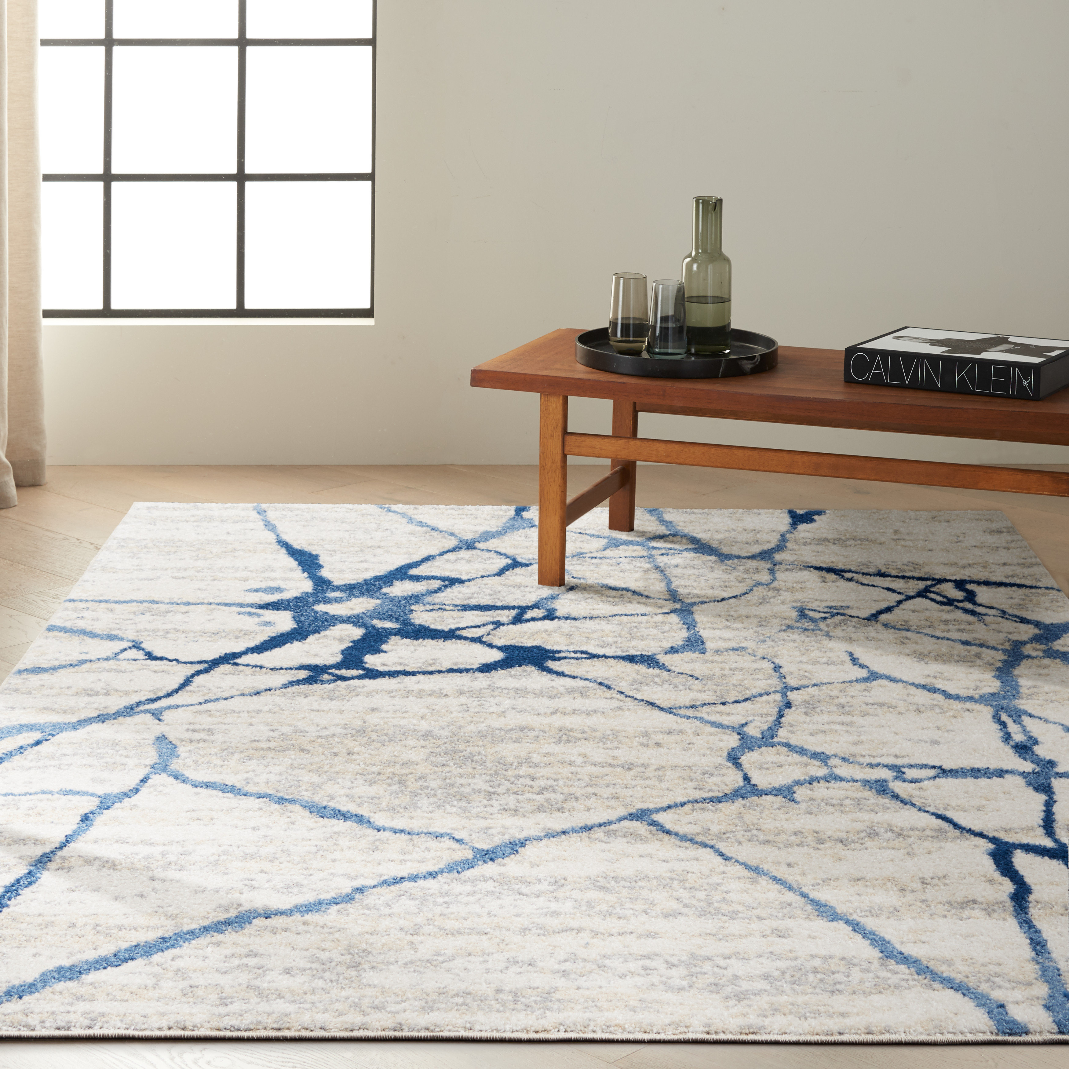 Calvin klein ivory discount blue area rug