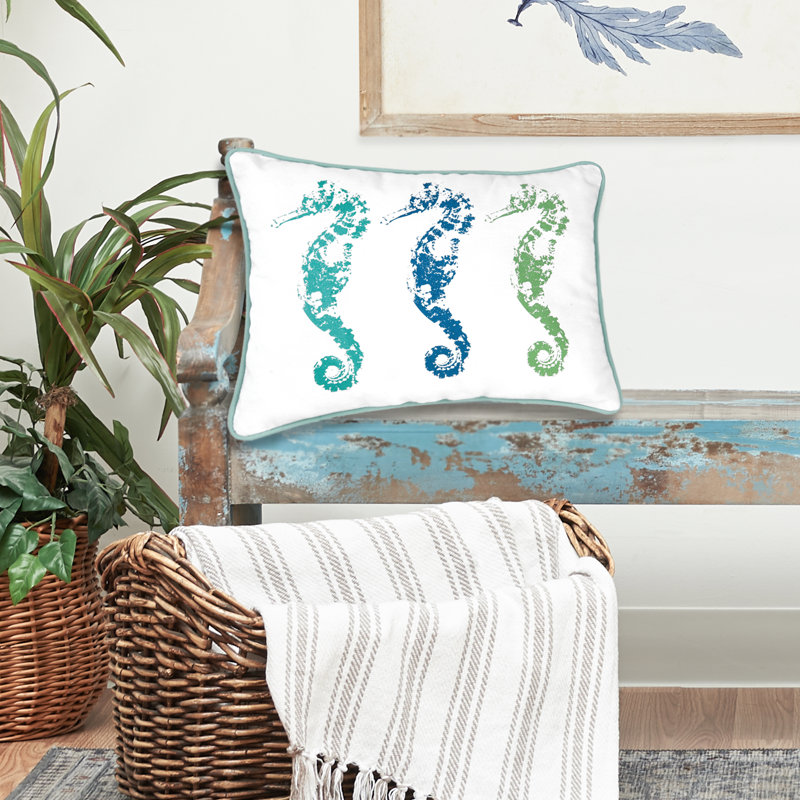 3 Seahorses Printed Throw Pillow