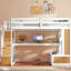 Lit mezzanine double avec bureau, tablettes, rangement - simplicité et tablette blanc naturel, zone profuse