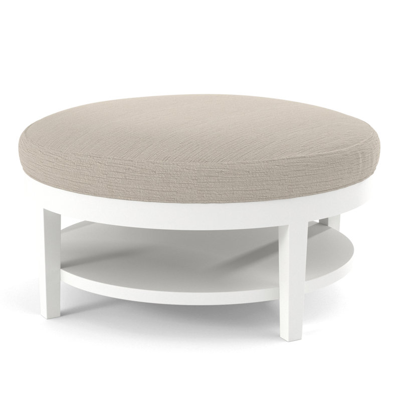 Midtown Upholstered Ottoman, Green and Blue Stripe; 0252-54, Frost White Finish