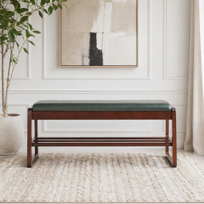 Banc de rangement pour chaussures en bois avec compartiment relevable et tablettes ouvertes