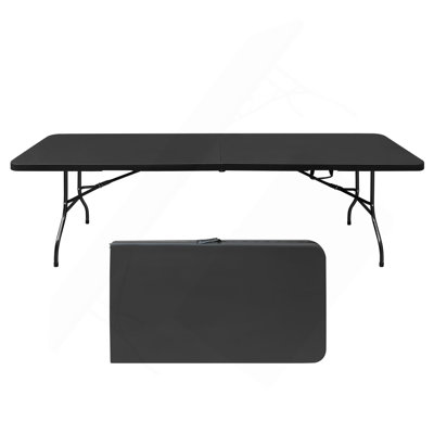 8Ft Folding Table, Portable Plastic Table For Camping, Picnics, Parties, High Load Bearing Foldable Table Black