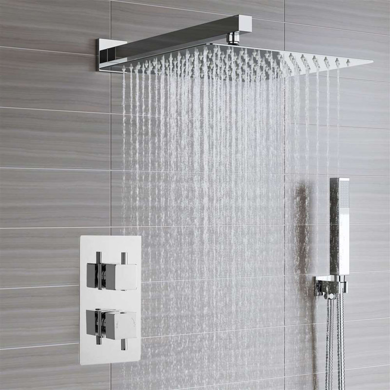 Lima Ultra-Thin Thermostatic Rain Shower Set with Square Showerhead