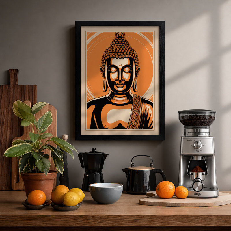 Buddha in Orange Modern - Framed Print, Black, A3 - 42.0 x 29.7 cm