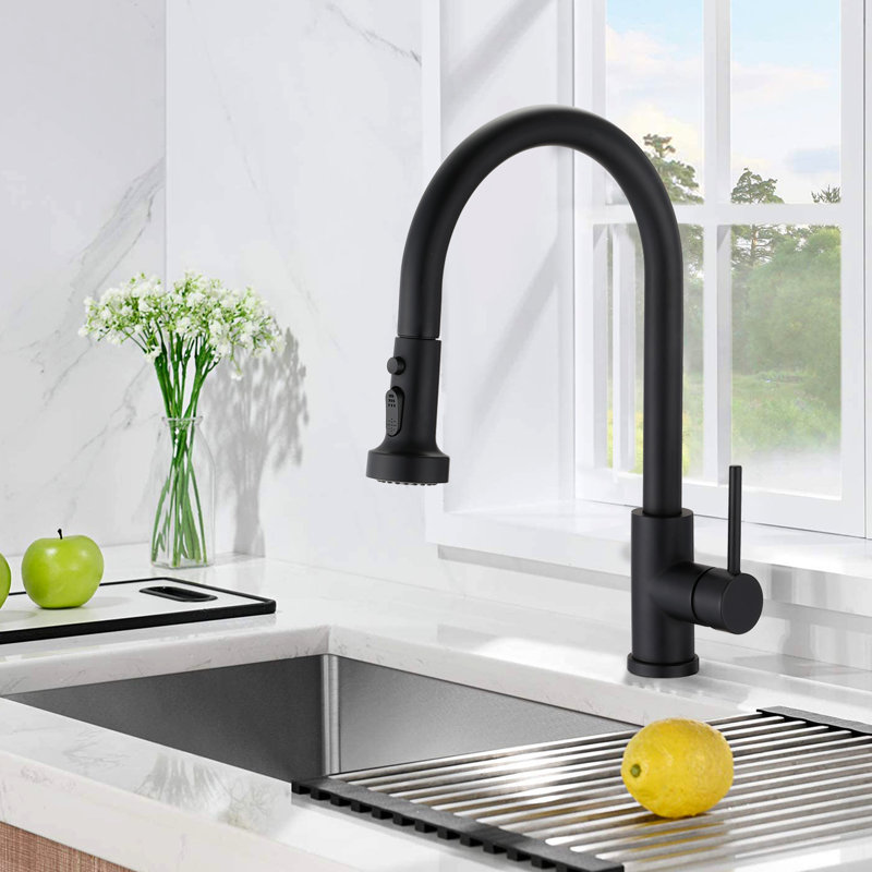 Stainless Steel Matte Black Kitchen Faucet With Pull Down & Soap Dispenser, 360 Rotatable Spout, Scratch Rust , 1.8Gpm Flow Rate Scratch-, Rust-,