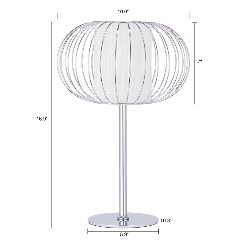 Kouts Table Lamp with Inner Shade and Outer Metal Cage Frame, Chrome and White, Chorme