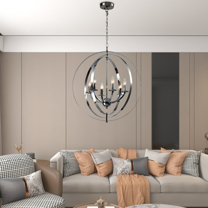 Darian 6 - Light Dimmable Globe Chandelier, Chrome
