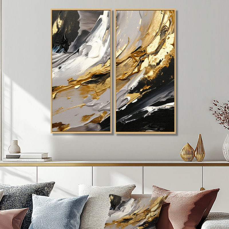 Rêves d'abondance noir et or I - art mural doré, H 20 po x l 24 po, Impression encadrée flottante, Crème, crème