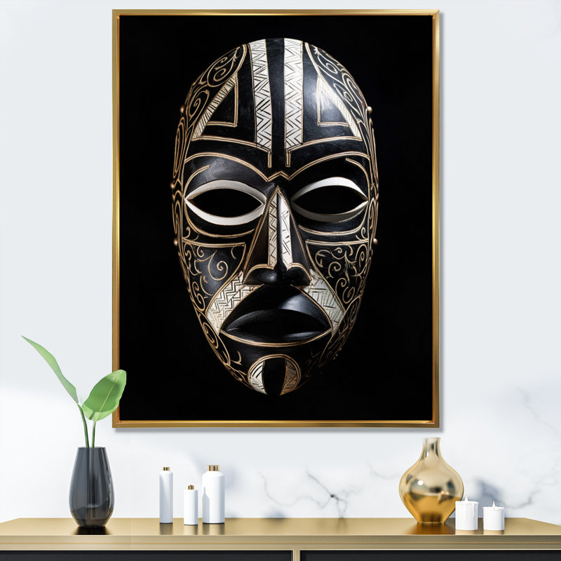 «Ethnical Traditional African Mask X», reproduction sur toile, H 20 po x l 12 po x P 1 po, Cadre flottant doré