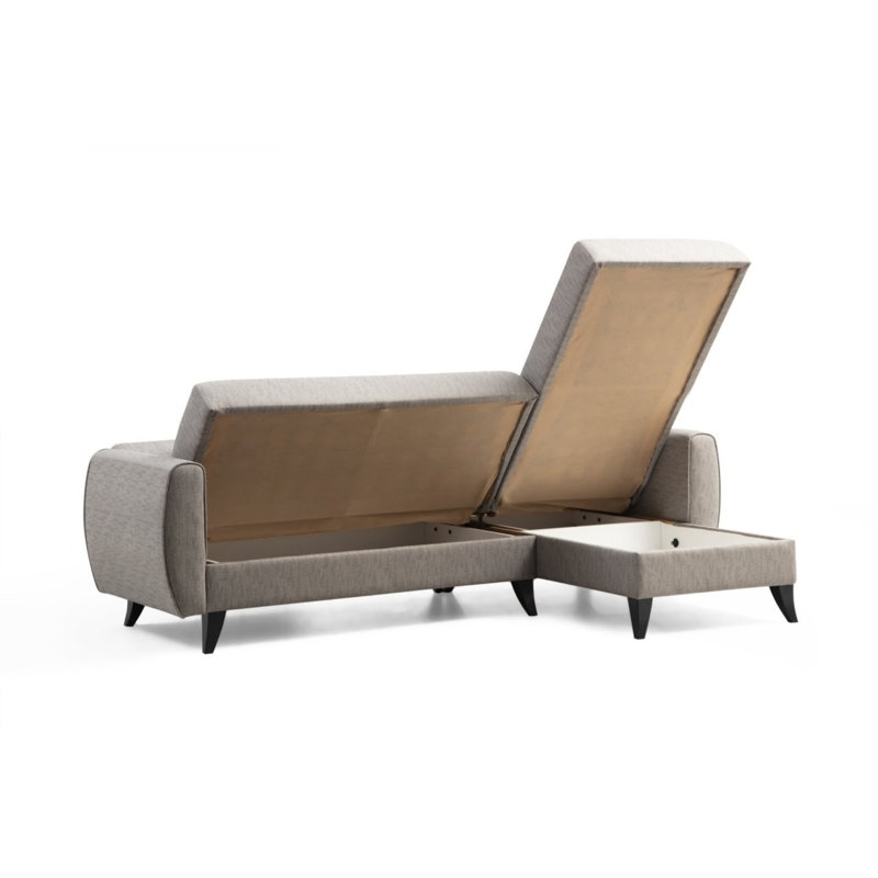 Stylish Corner Sofa-Bed, Light Grey Linen Textured Polyester, 87.8 x 33.9 x 51.2 inches | Durable Metal/Wood Frame, 26 DNS Sponge Seat, 22 DNS Back | Perfect for Small Spaces & Modern Living Rooms, Convertible Design
