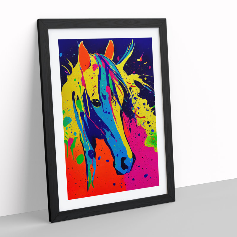 XV1022-4091X Splashed Horse No.1 Abstract - Single Picture Frame Painting, 34cm H x 25cm W x 2cm D, Black