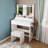New Large Mirror Vanity Desk for Bed room , Modern Makeup Vanity Set with Power Outlet and Hair dryer holder, 5 Drawers , 3 Lighting Color Adjustable Dressing Table for Bedroom, White Color-417225401