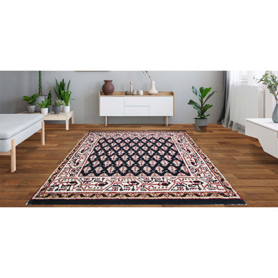 Tapis bleu / rouge / crème noué à la main de haute qualité
