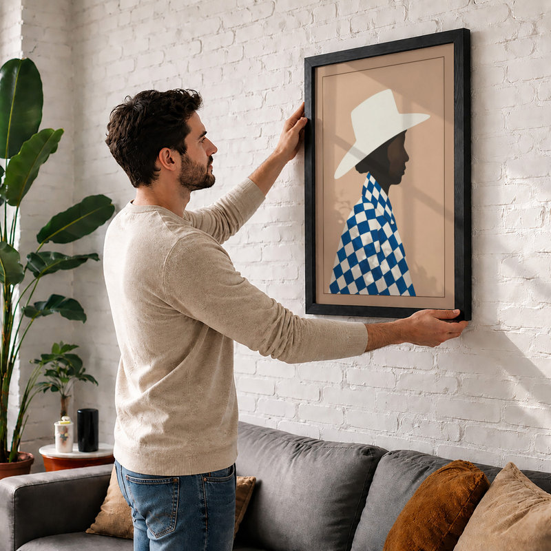 Cowboy in Profile Modern - Framed Print, A1 - 84.1 x 59.4 cm, Unframed
