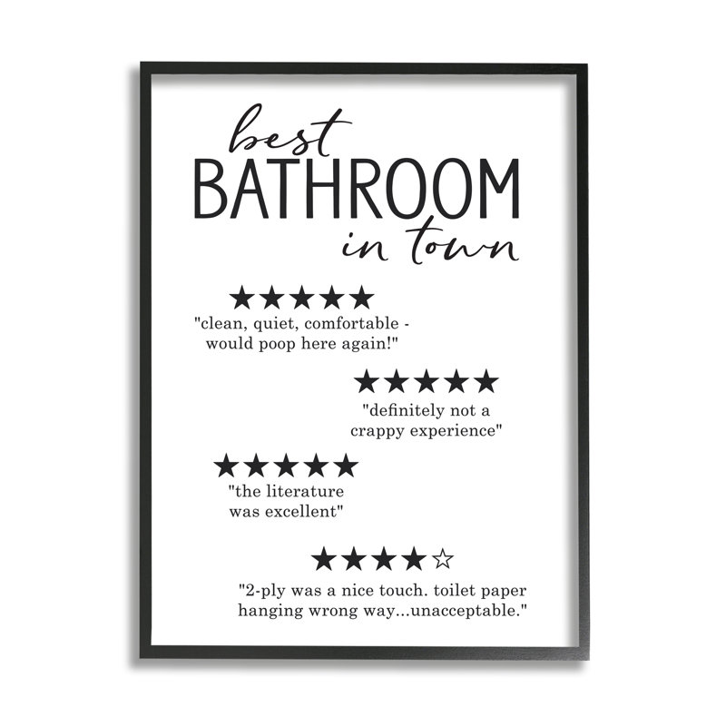 «Best Bathroom Five Star», «Bath Bath» - art textuel, H 20 po x l 16 po x P 1,5 po, Giclée encadrée noir minuit