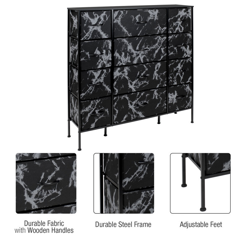 Sleek Black Marble 12-Drawer Vertical Nursery Dresser with Soft Close