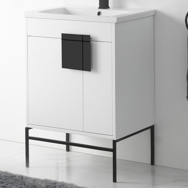 Ensemble de meuble-lavabo simple 24 po Maisie, Noir mat, Peint blanc mat