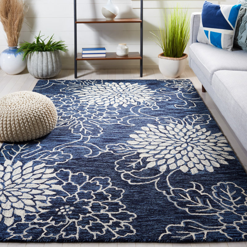 Tapis bleu marine / ivoire Jardin 602, Rectangle 6 pi x 9 pi