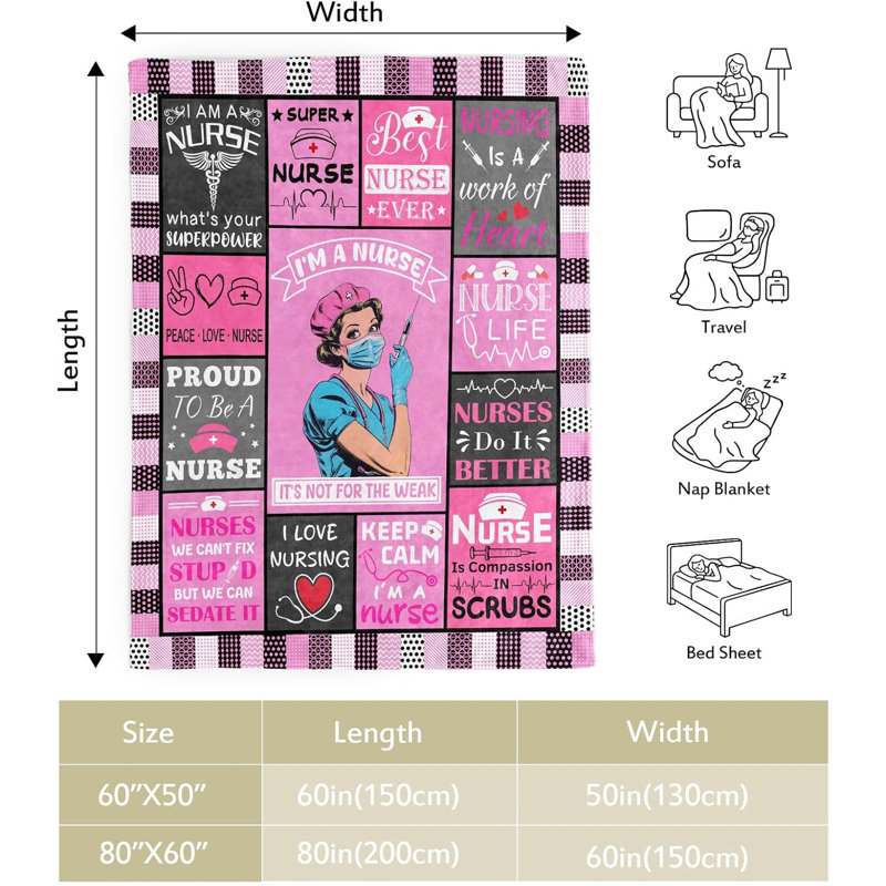 Couverture en peluche pour infirmière, cadeau idéal pour la Semaine des infirmières, 76 x 102 cm, L 7,87 po x l 9,84 po
