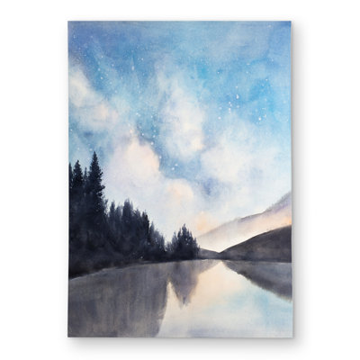 Lakeview by Night - Blue Illustrative Outdoor Area Rug