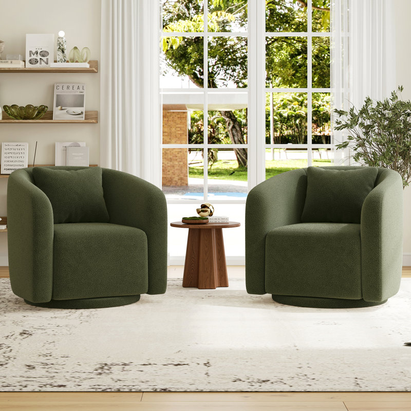 Boucle Polyester Upholstered Swivel Armchair, Green