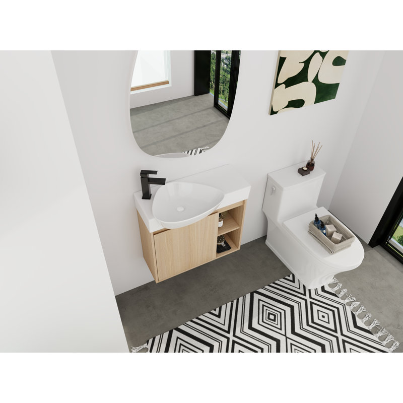 Meuble-lavabo mural de 26 po avec lavabo intégré en céramique et rangement ouvert