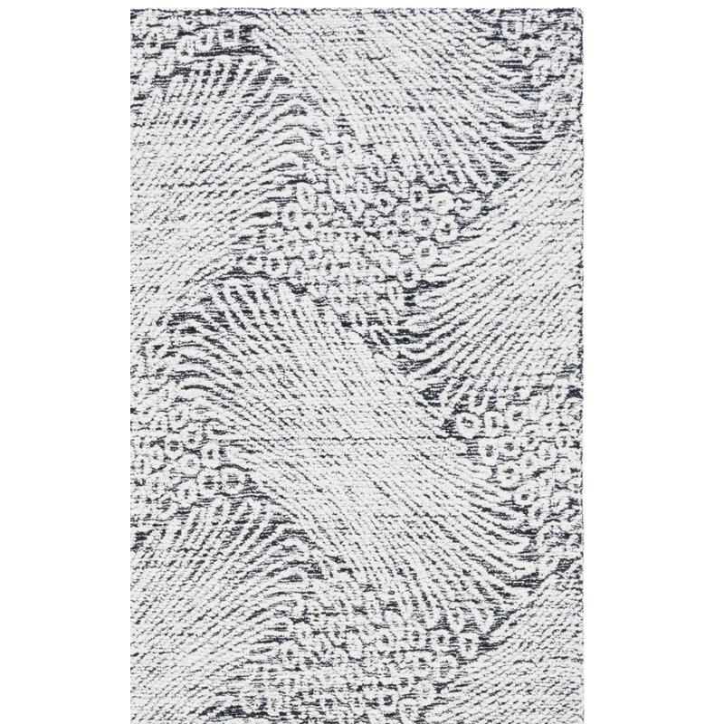 Tapis ivoire / noir en coton et laine touffetés à la main Dietwald, Rectangle 4 pi x 6 pi