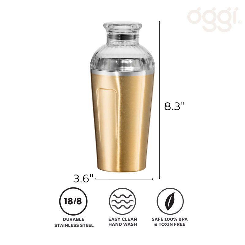 Shaker à cocktail à double paroi 17 oz Oggi Barware Groove, Or