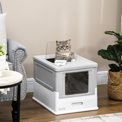 Litière pour chat - gris, avec portes doubles et odeurs dissimulées, clôture grise pliable, garde la maison fraîche, grande capacité