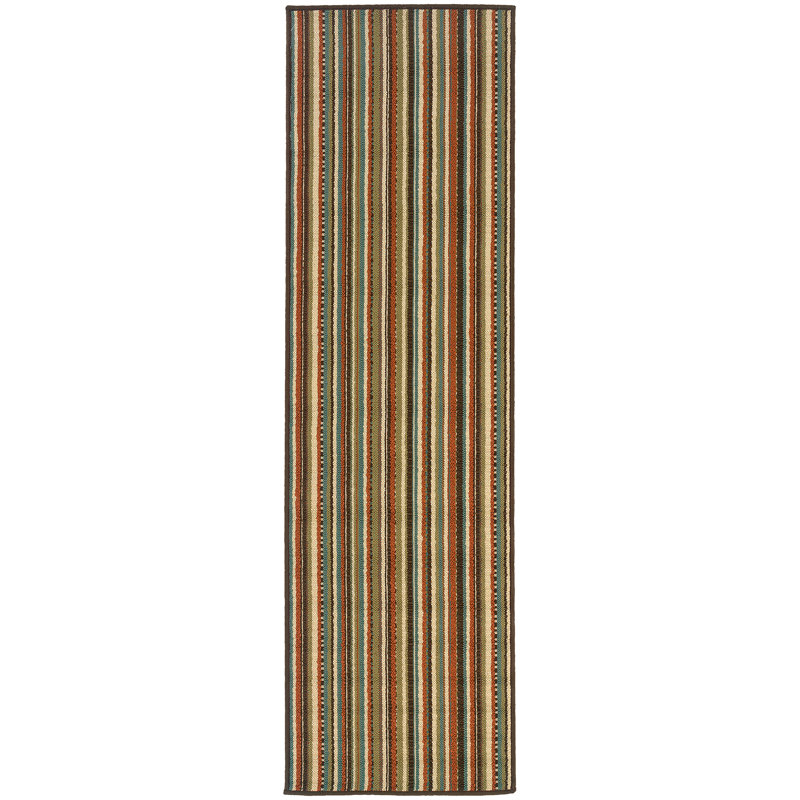 Tapis rayé vert intérieur / extérieur Brendel, Tapis de couloir 2 pi 3 po x 7 pi 6 po