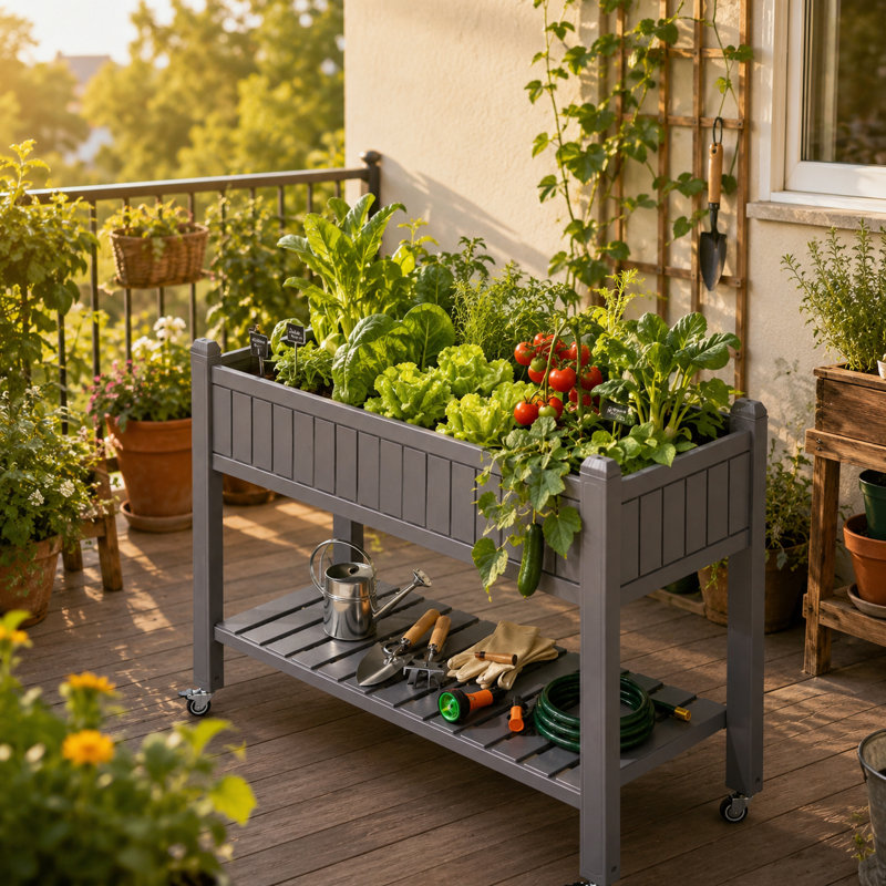 Resin Planter Box With Wheels, Grey