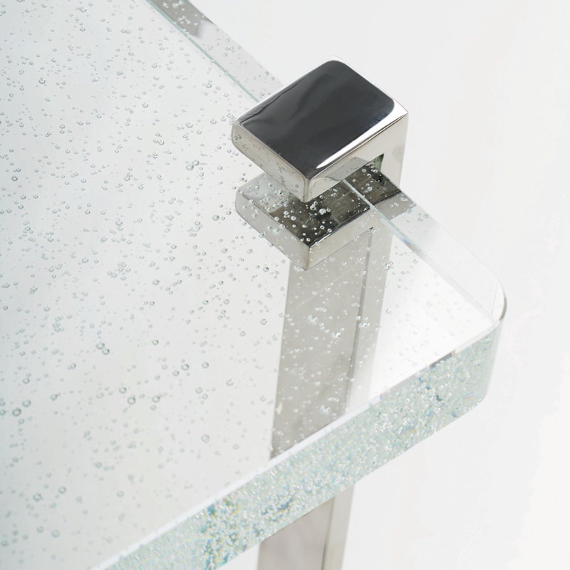 Transitional Silver Rectangular Metal and Glass End Table
