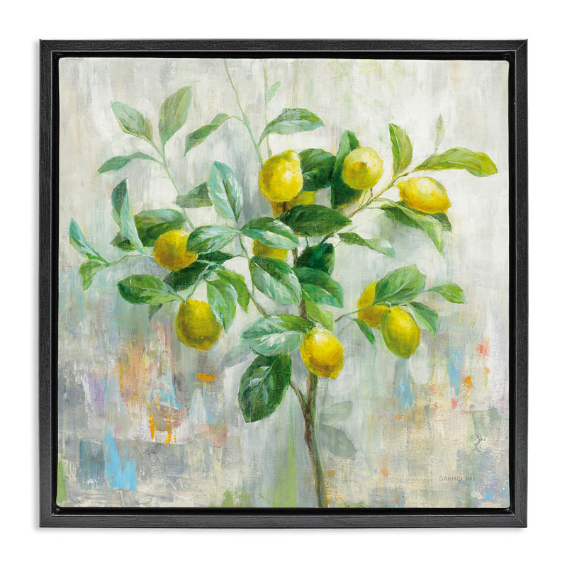 Abstrait, branche de citronnier, toile flottante encadrée par Danhui Nai, Cadre flottant noir de jais, H 18 po x l 18 po