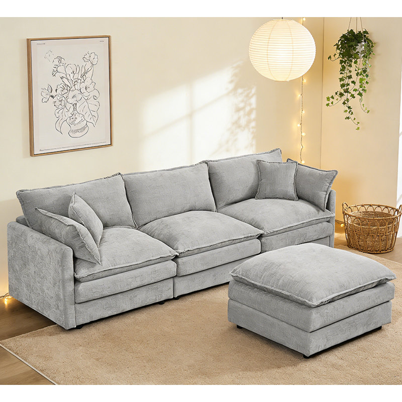 3-Seater Comfy Cloud Couches With Movable Ottoman