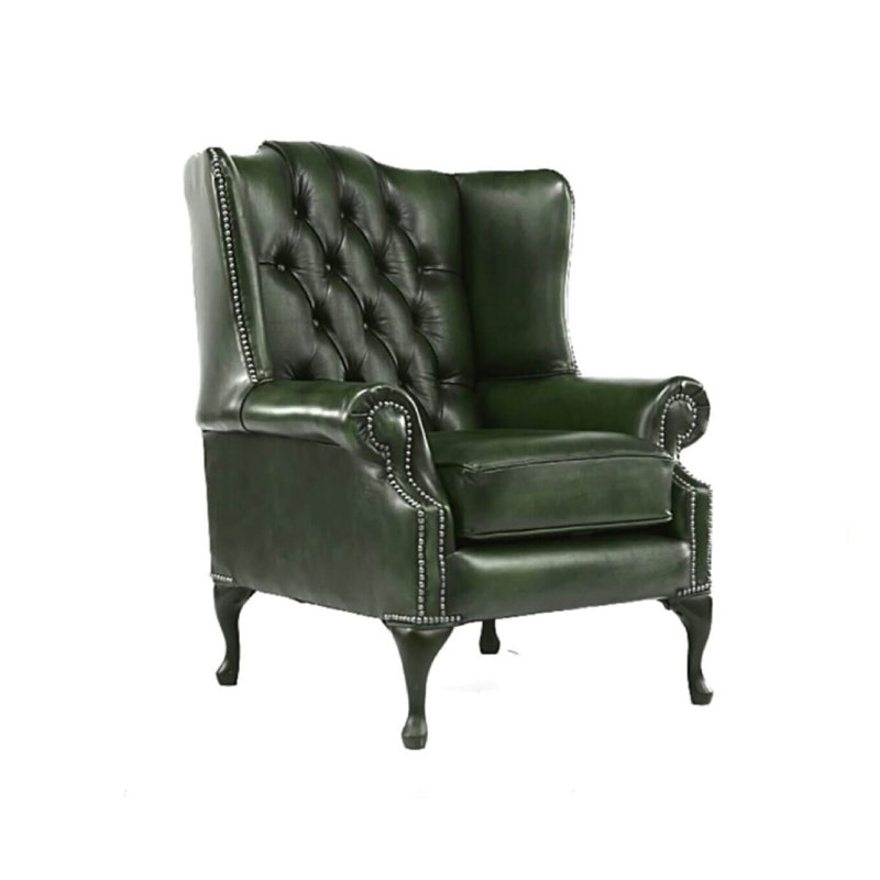 88Cm Wide Tufted Wingback Chair, Antique Green