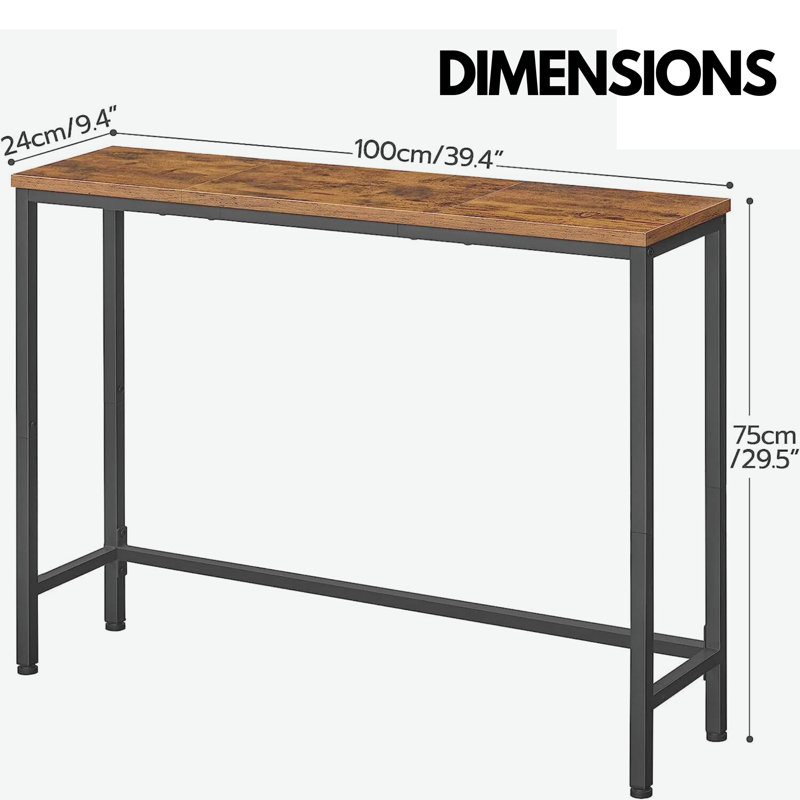 Lavera 100cm Slim Console Table Industrial Rustic Brown Hallway Entryway Furniture