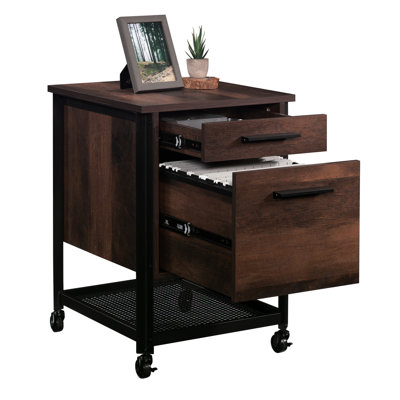 Classeur à piédestal antique en chêne foncé, deux grands tiroirs pleine extension pour le rangement organisé, des dossiers suspendus de format lettre de format inférieur, des bureaux à domicile et des salons adaptés, un décor brun