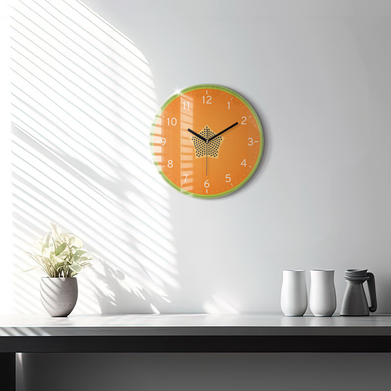 Glass Wall Clock, Orange/Black