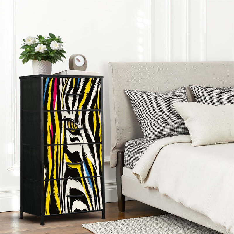 4 Drawer Dresser for Bedroom, Narrow Chest of Drawers, Wooden Top and Study Iron Frame 18"x37.5"-(WxH)